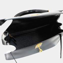 Pre Owned Hermes Kelly 28 Black Box Calf Leather Handbag