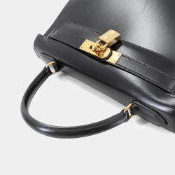 Pre Owned Hermes Kelly 28 Black Box Calf Leather Handbag