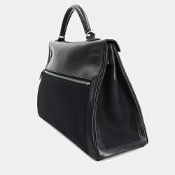 Pre Owned Hermes Kelly Laki 40 Shoulder Bag Box Calf Leather Toile Officier Black