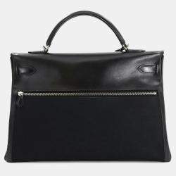 Pre Owned Hermes Kelly Laki 40 Shoulder Bag Box Calf Leather Toile Officier Black