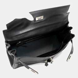 Pre Owned Hermes Kelly Laki 40 Shoulder Bag Box Calf Leather Toile Officier Black