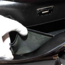 Pre Owned Hermes Kelly Laki 40 Shoulder Bag Box Calf Leather Toile Officier Black