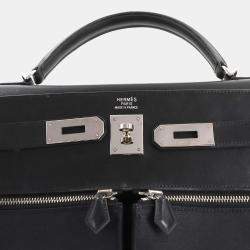 Pre Owned Hermes Kelly Laki 40 Shoulder Bag Box Calf Leather Toile Officier Black