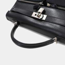 Pre Owned Hermes Kelly Laki 40 Shoulder Bag Box Calf Leather Toile Officier Black