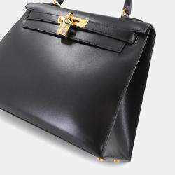 مملوكة مسبقًا Hermes Kelly 28 Shoulder Bag Black Box Calf Leather