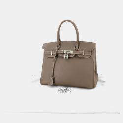 مملوكة مسبقًا Hermes Taurillon Clemence Etoupe Leather Birkin Handbag 30