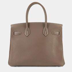 مملوكة مسبقًا Hermes Taurillon Clemence Etoupe Leather Birkin Handbag 30