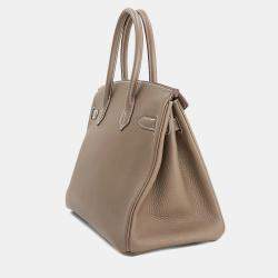 مملوكة مسبقًا Hermes Taurillon Clemence Etoupe Leather Birkin Handbag 30