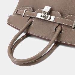 مملوكة مسبقًا Hermes Taurillon Clemence Etoupe Leather Birkin Handbag 30
