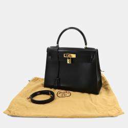 Pre Owned Hermes Black Box Calf Leather Kelly 28 Shoulder Bag