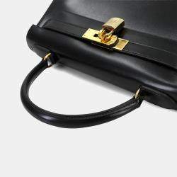 Pre Owned Hermes Black Box Calf Leather Kelly 28 Shoulder Bag
