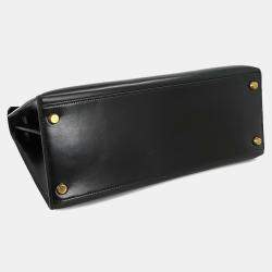 Pre Owned Hermes Black Box Calf Leather Kelly 28 Shoulder Bag