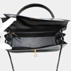 Pre Owned Hermes Black Box Calf Leather Kelly 28 Shoulder Bag