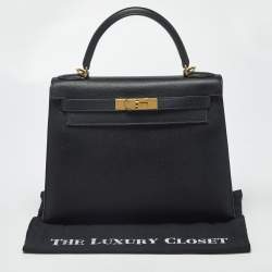 مملوكة مسبقًا Hermes Kelly Sellier 28 Gold Finish Noir Epsom Leather Top Handle Bag