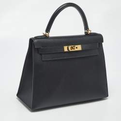 مملوكة مسبقًا Hermes Kelly Sellier 28 Gold Finish Noir Epsom Leather Top Handle Bag
