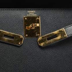 مملوكة مسبقًا Hermes Kelly Sellier 28 Gold Finish Noir Epsom Leather Top Handle Bag