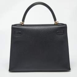 مملوكة مسبقًا Hermes Kelly Sellier 28 Gold Finish Noir Epsom Leather Top Handle Bag