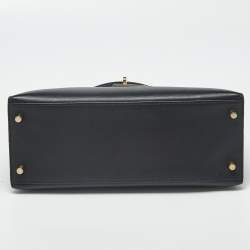 مملوكة مسبقًا Hermes Kelly Sellier 28 Gold Finish Noir Epsom Leather Top Handle Bag