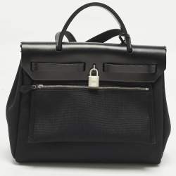 Pre Owned حقيبة هيرمس هيرباج 31 جلد وقماش توال بني فونس