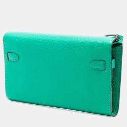 Pre Owned Hermes Green Chevre Mysore Kelly To Go Wallet