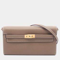 Pre Owned Hermes Kelly To Go Gray Epsom Leather Shoulder Bag