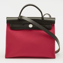 Pre Owned Hermès Herbag Zip 31 Rose Extreme/Khaki Toile and Vache Hunter Top Handle Bag