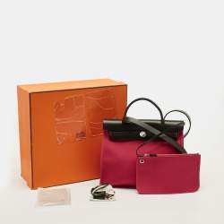 Pre Owned Hermès Herbag Zip 31 Rose Extreme/Khaki Toile and Vache Hunter Top Handle Bag