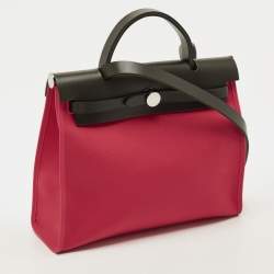Pre Owned Hermès Herbag Zip 31 Rose Extreme/Khaki Toile and Vache Hunter Top Handle Bag