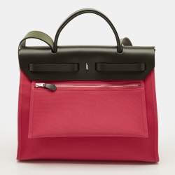 Pre Owned Hermès Herbag Zip 31 Rose Extreme/Khaki Toile and Vache Hunter Top Handle Bag