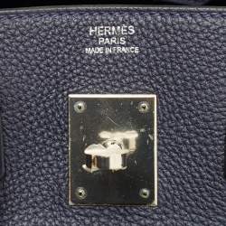 مملوكة مسبقًا Hermès Birkin 30 Palladium Finish Bleu Nuit Togo Leather Tote