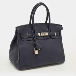 مملوكة مسبقًا Hermès Birkin 30 Palladium Finish Bleu Nuit Togo Leather Tote