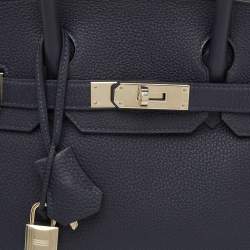 مملوكة مسبقًا Hermès Birkin 30 Palladium Finish Bleu Nuit Togo Leather Tote