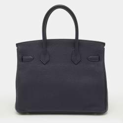 مملوكة مسبقًا Hermès Birkin 30 Palladium Finish Bleu Nuit Togo Leather Tote