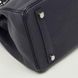 مملوكة مسبقًا Hermès Birkin 30 Palladium Finish Bleu Nuit Togo Leather Tote