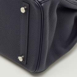 مملوكة مسبقًا Hermès Birkin 30 Palladium Finish Bleu Nuit Togo Leather Tote