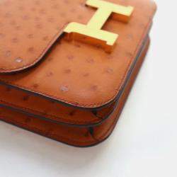 Pre Owned حقيبة هيرمس كونستانس 18 جلد نعامة ذهبي