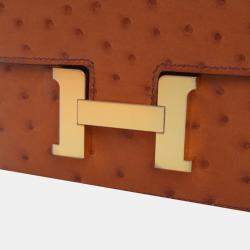 Pre Owned حقيبة هيرمس كونستانس 18 جلد نعامة ذهبي