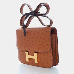 Pre Owned حقيبة هيرمس كونستانس 18 جلد نعامة ذهب ي