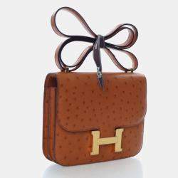 Pre Owned حقيبة هيرمس كونستانس 18 جلد نعامة ذهبي