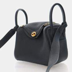 Pre Owned Hermes Mini Lindy 20 Vert Mangrove Clemence Bag 