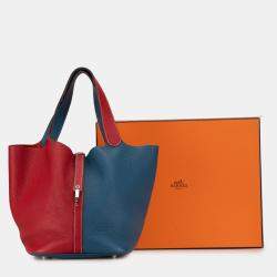 مملوكة مسبقًا Hermes Blue Red Bicolor Clemence Picotin Lock 22