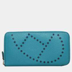 مملوكة مسبقًا Hermes Blue Leather Evelyne Zip Long Wallet