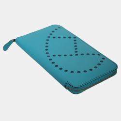 مملوكة مسبقًا محفظة هيرمس إيفلين طويلة بسحاب جلد أزرق