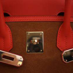 Pre Owned Hermes Brown Orange Swift and Suede Grizzly Touch Birkin Retourne 30