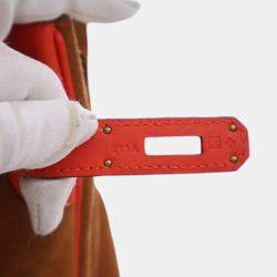 Pre Owned Hermes Brown Orange Swift and Suede Grizzly Touch Birkin Retourne 30