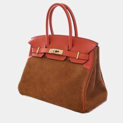 Pre Owned Hermes Brown Orange Swift and Suede Grizzly Touch Birkin Retourne 30