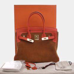 Pre Owned Hermes Brown Orange Swift and Suede Grizzly Touch Birkin Retourne 30