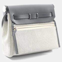 Pre Owned حقيبة هيرمس هيرباغ زيپ ميني كتف قماش و جلد توال إتش فاش هانتر بيج/رمادي أردواز