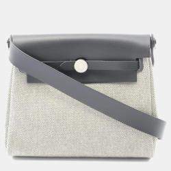 مملوكة مسبقًا Hermes Airbag Zip Mini Shoulder Bag Canvas And Leather Toile H Vache Hunter Beige Gray Ardoise