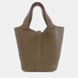 مملوكة مسبقًا Hermes Picotin Lock 18 Etoupe Handbag With Silver Hardware Taurillon